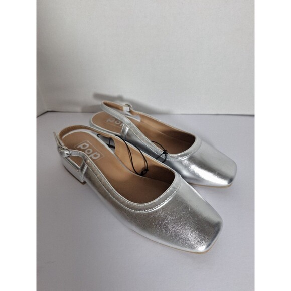 POP Tameo Metallic Heeled Slingback Sandals Ballet Flats Women's Sz 9M NWOB - Picture 1 of 9